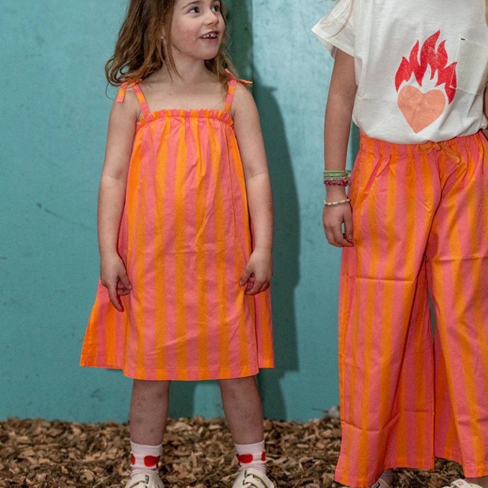 Wynken Orange and Pink Striped Kids Dress